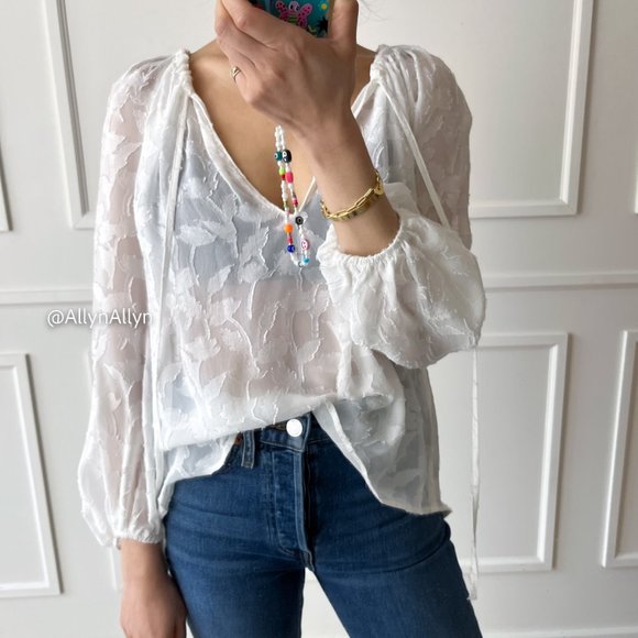 Sheer Blouse with Floral Applique - Picture 7 of 16